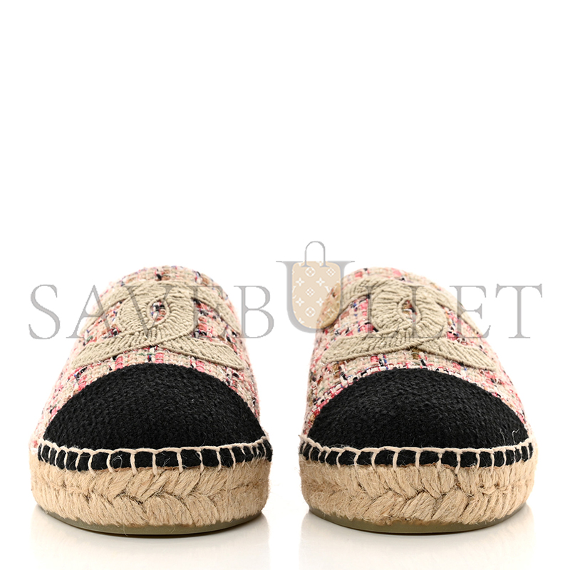 CHANEL TWEED CC ESPADRILLES PINK BLACK G29762